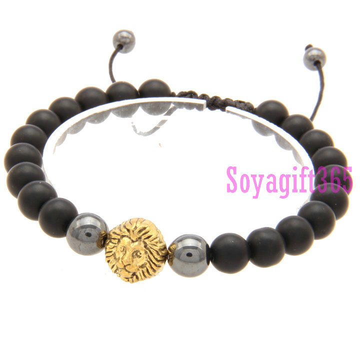 Elastic Bracelets, with Black stone , hematite ,Lion,multi-colored, 8mm, Length:Approx 8-10 inch, sold By Strand .