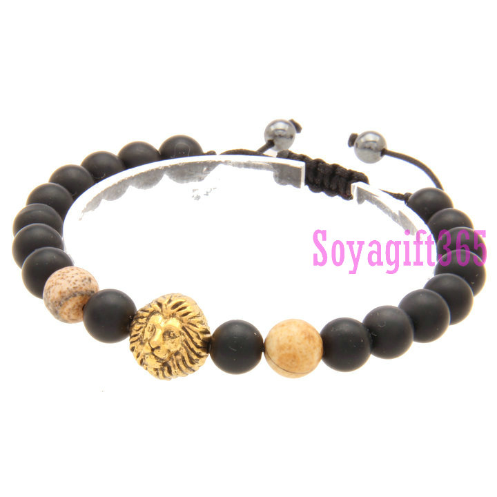 Elastic Bracelets , with Black stone , Picture stone ,Lion, more color for choice, 8mm, Length:Approx 8-10 inch, sold By Strand .