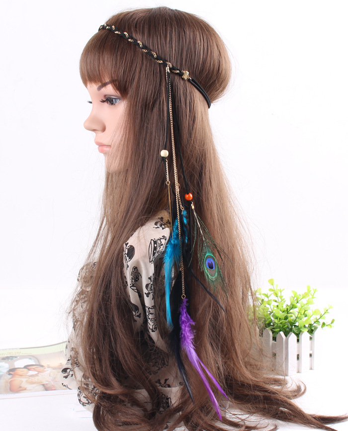 Hand made adjustable hair band  chicken feather  elastic hair band