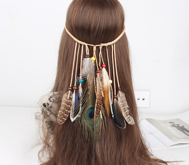 Hand made adjustable hair band  chicken feather  elastic hair band