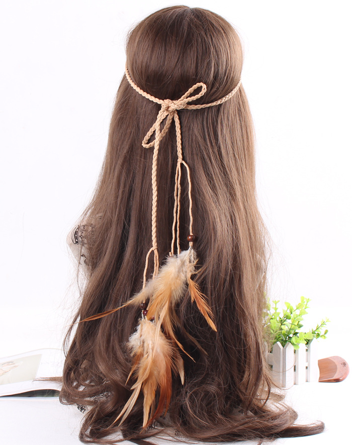 Hand made braid feather hair band  adjustable  hairband for party