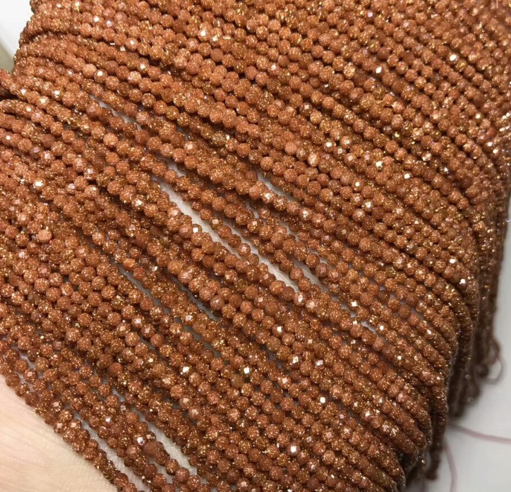Gold sand Stone Loose Beads 2mm 3mm For Jewelry Making DIY Bracelet Accessories 15''