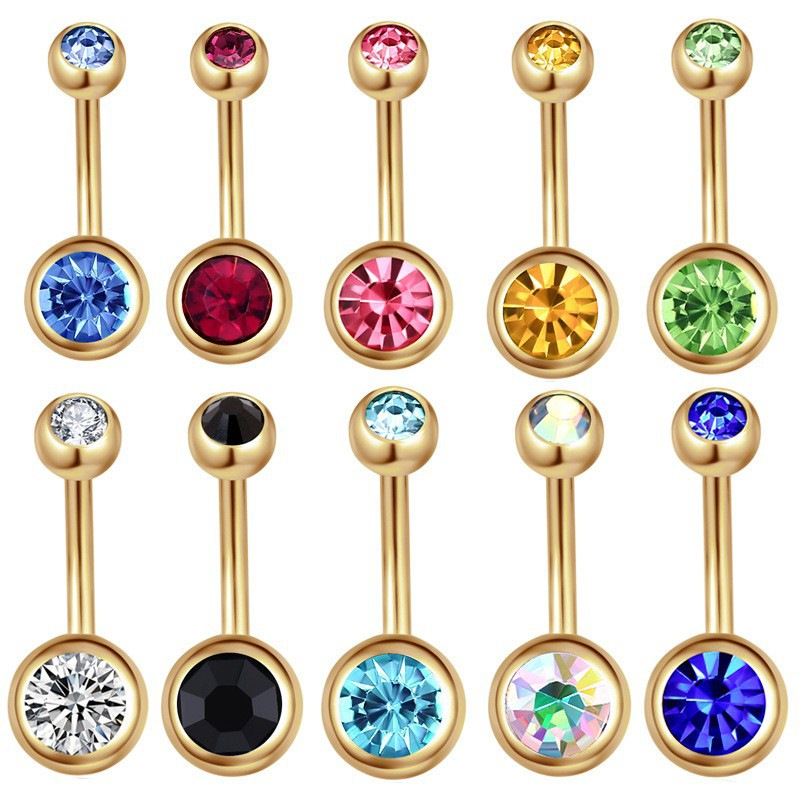 Belly-Button-Bar-Navel-Ring-Double-Gem-Surgical-Steel-1-6mm-x-10mm Belly-Button-Bar-Navel-Ring-Double-Gem-Surgical-Steel-1-6mm-x-10mm