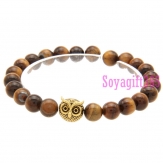Tigers Eye Bracelects, Alloy with Tiger Eye, Owl ,Yellow, 8mm,Length:Approx 8inch,sold By strand.