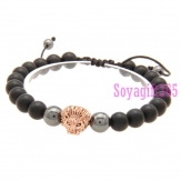 Elastic Bracelets, with Black stone , hematite ,Lion, Rose gold, 8mm, Length:Approx 8-10 inch, sold By Strand .