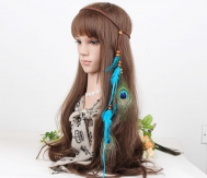 Hand made blue green peacock braid hair band