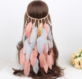 Hand made adjustable feather hair band  GREY and pink for party