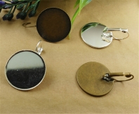 French ear hook Setting Pendant Tray Jewelry Blanks Alloy Round earring base diy material