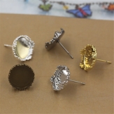 French ear hook Setting Pendant Tray Jewelry Blanks Alloy Round earring base diy material