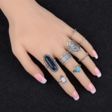 Punk Vintage Blue Stone Knuckle Ring Set White Opal Knuckle Rings BOHO Jewelry