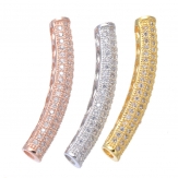 32*5mm Bent pipe DIY Copper Metal Micro Pave Cubic Zirconia Spacer Beads