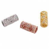 14*7mm Straight DIY Copper Metal Micro Pave Cubic Zirconia Spacer Beads