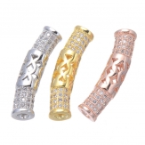 22*5mm Bent pipe DIY Copper Metal Micro Pave Cubic Zirconia Spacer Beads