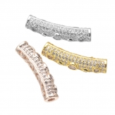 24*6mm Bent pipe DIY Copper Metal Micro Pave Cubic Zirconia Spacer Beads