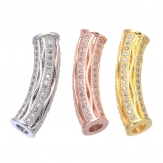 25*6mm Bent pipe DIY Copper Metal Micro Pave Cubic Zirconia Spacer Beads