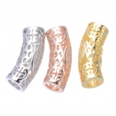 21*7mm Bent pipe DIY Copper Metal Micro Pave Cubic Zirconia Spacer Beads