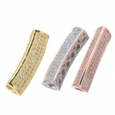 22*6mm Bent pipe DIY Copper Metal Micro Pave Cubic Zirconia Spacer Beads