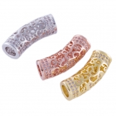 20*6.5mm Bent pipe DIY Copper Metal Micro Pave Cubic Zirconia Spacer Beads