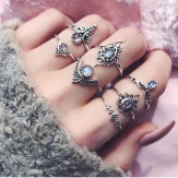 Vintage ethnic openwork gemstone set of 7pcs/ sets of joint rings