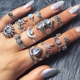 Sunflower  sun  moon  hollow  finger ring sets  joint rings