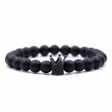 Black stone elastic brass crown  pave zirconia  bracelets