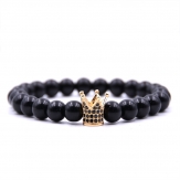 Elastic Black agate crown micro pave cubic zirconia bracelets gemstone bracelet