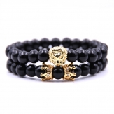 Gemstone elastic black stone  lion head pave zirconia bracelets gemstone bracelets