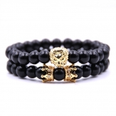 Gemstone elastic black stone  lion head pave zirconia bracelets gemstone bracelets