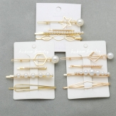 4set/pcs Pearl Hair Clip Snap Barrette Stick Hairpin Hair Styling Accessories For Women Girls