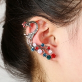 1PCS Peacock Silver Earring Colorful Rhinestones Ear Cuff ear wrap punk Style earring