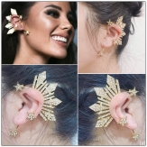 rhinestone  hollow  leaves  earring punk  earring clips