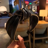Cloth pu leather braid Hair Band wide knot handmade Solid PC
