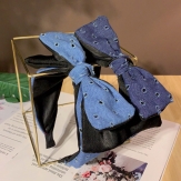Cloth  denim  braid  Hair Band wide bow  knot handmade Solid PC