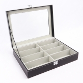 PU Black glass display boxes 8 rooms velvet inside PU outside